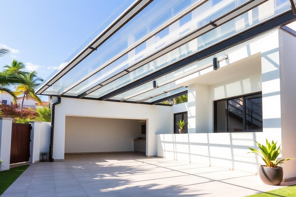 Cobertura em policarbonato instalada em garagem residencial